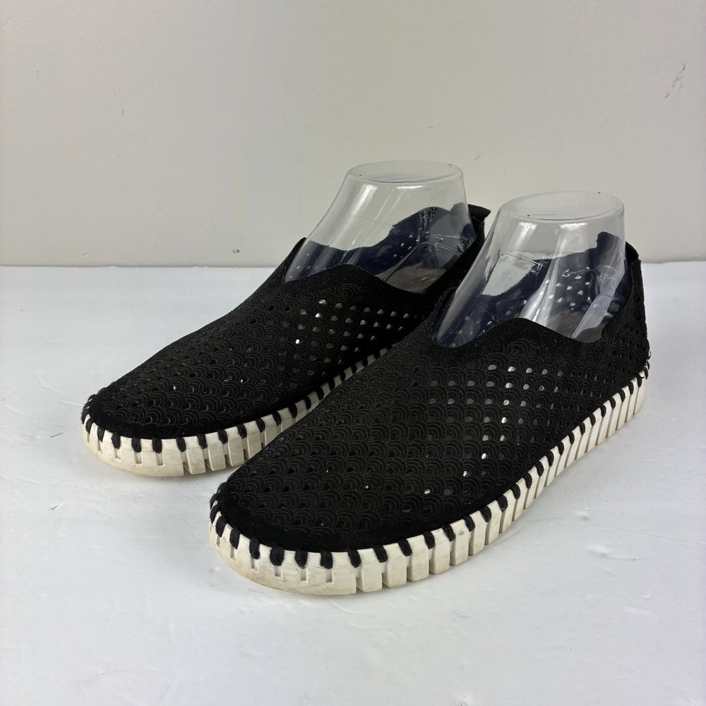 Isle Jacobson Shoes Black Suede Perforated Tulip Loafers Womens Size  US 9 EU 39